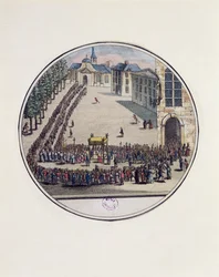 El Santísimo Sacramento llevado en procesión en la apertura de los Estados Generales en Versalles, 5 de mayo de 1789 (grabado en color)